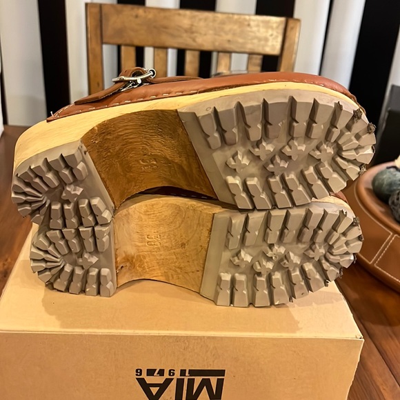 Mia Ebba Lug Leather Swedish Anatomisk Clogs Shoes Luggage Womens Size 7 Euro 37 - Picture 10 of 12